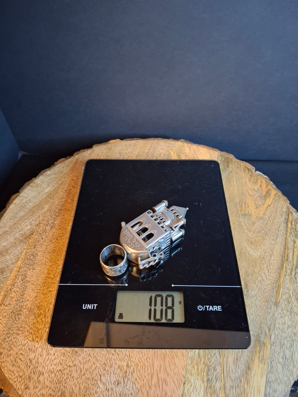 19th Century Antique Silver European Jewish Wedding Ring Architectural Synagogue Bimah Torah Mazel Tov
