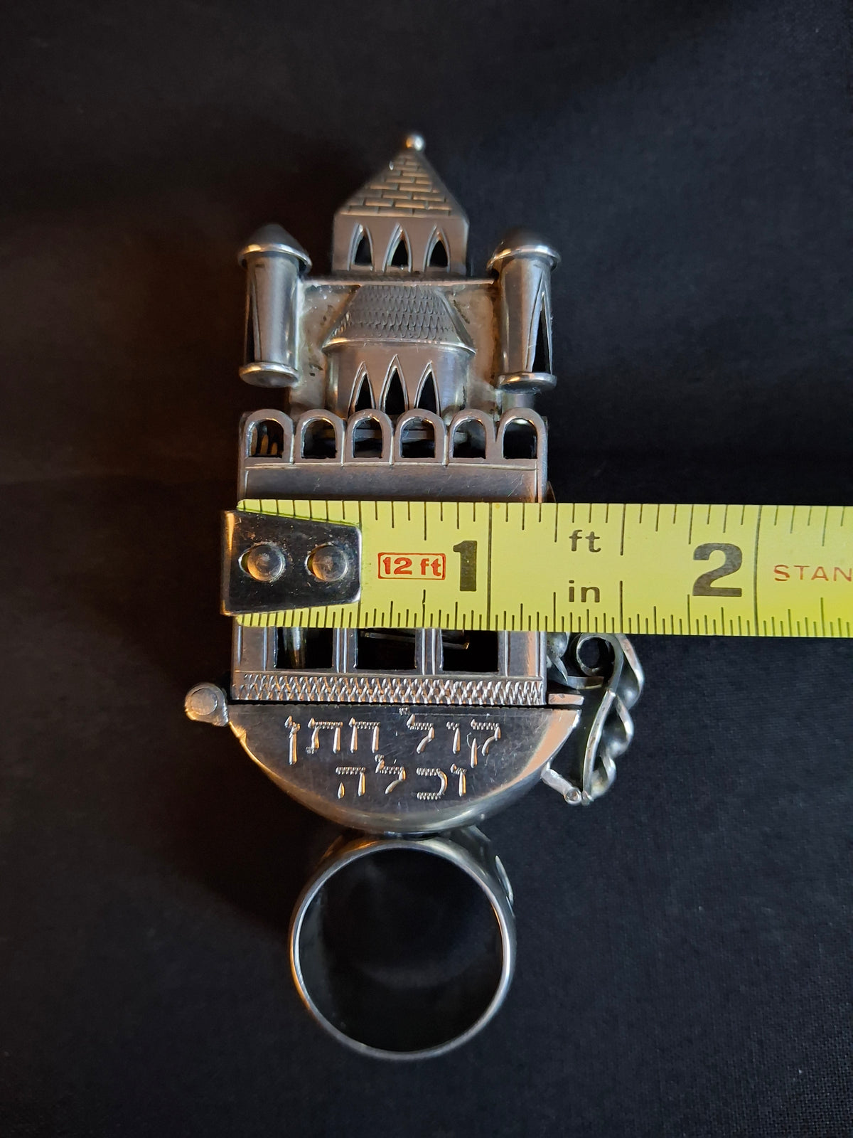 19th Century Antique Silver European Jewish Wedding Ring Architectural Synagogue Bimah Torah Mazel Tov