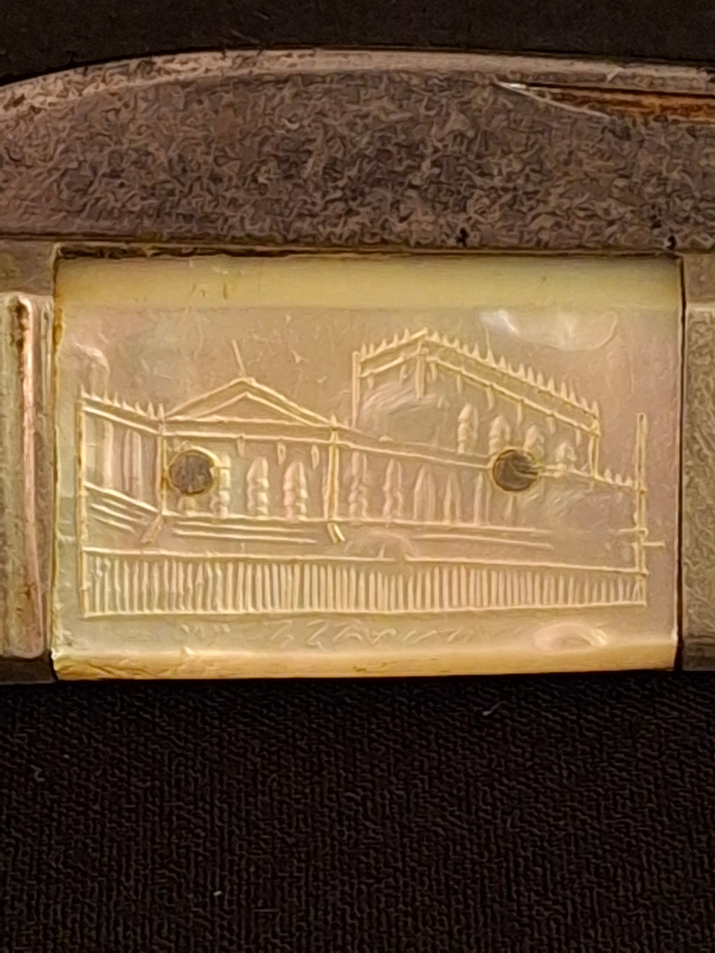 Rare Antique Mother of Pearl Folding Shabbat Challah Knife Karlsbad Judaica Jerusalem Temple Engraved