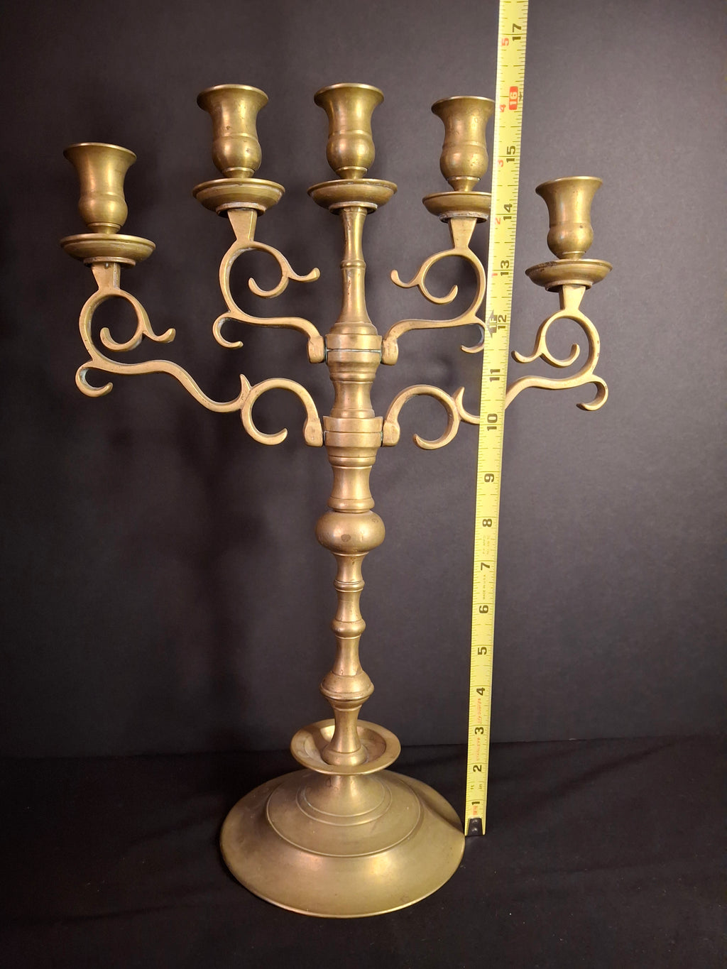 Antique 19th Century Polish Brass 5 Arm Sabbath Candelabra Judaica Menorah Candle