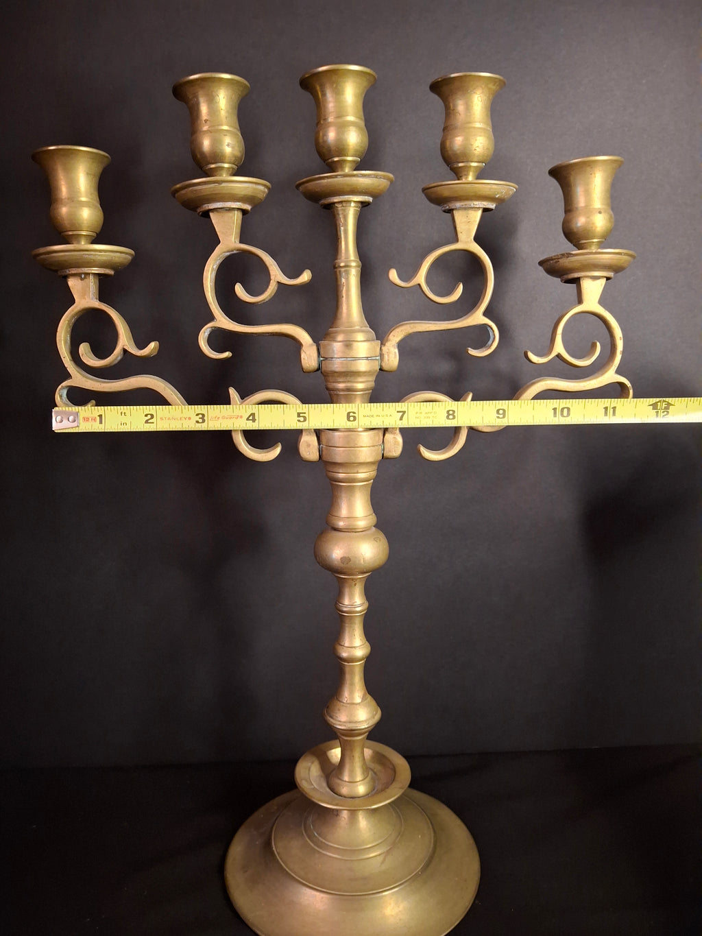Antique 19th Century Polish Brass 5 Arm Sabbath Candelabra Judaica Menorah Candle