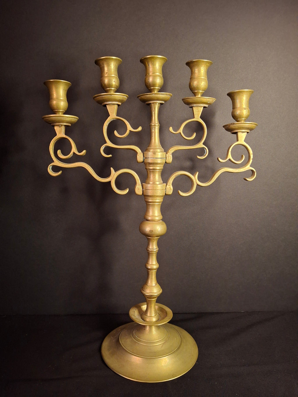 Antique 19th Century Polish Brass 5 Arm Sabbath Candelabra Judaica Menorah Candle