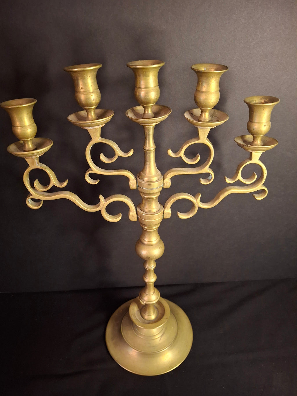 Antique 19th Century Polish Brass 5 Arm Sabbath Candelabra Judaica Menorah Candle