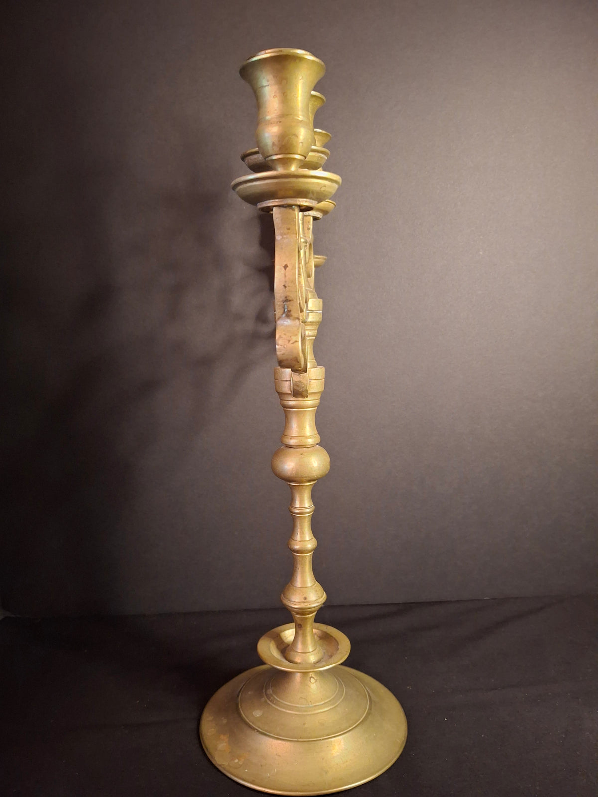 Antique 19th Century Polish Brass 5 Arm Sabbath Candelabra Judaica Menorah Candle