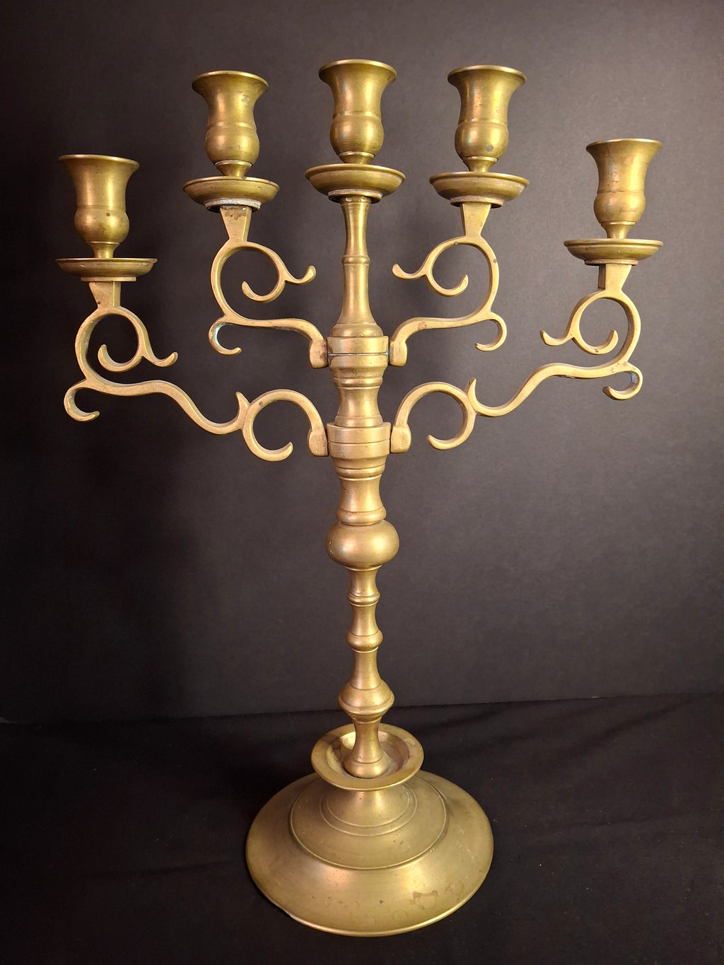Antique 19th Century Polish Brass 5 Arm Sabbath Candelabra Judaica Menorah Candle