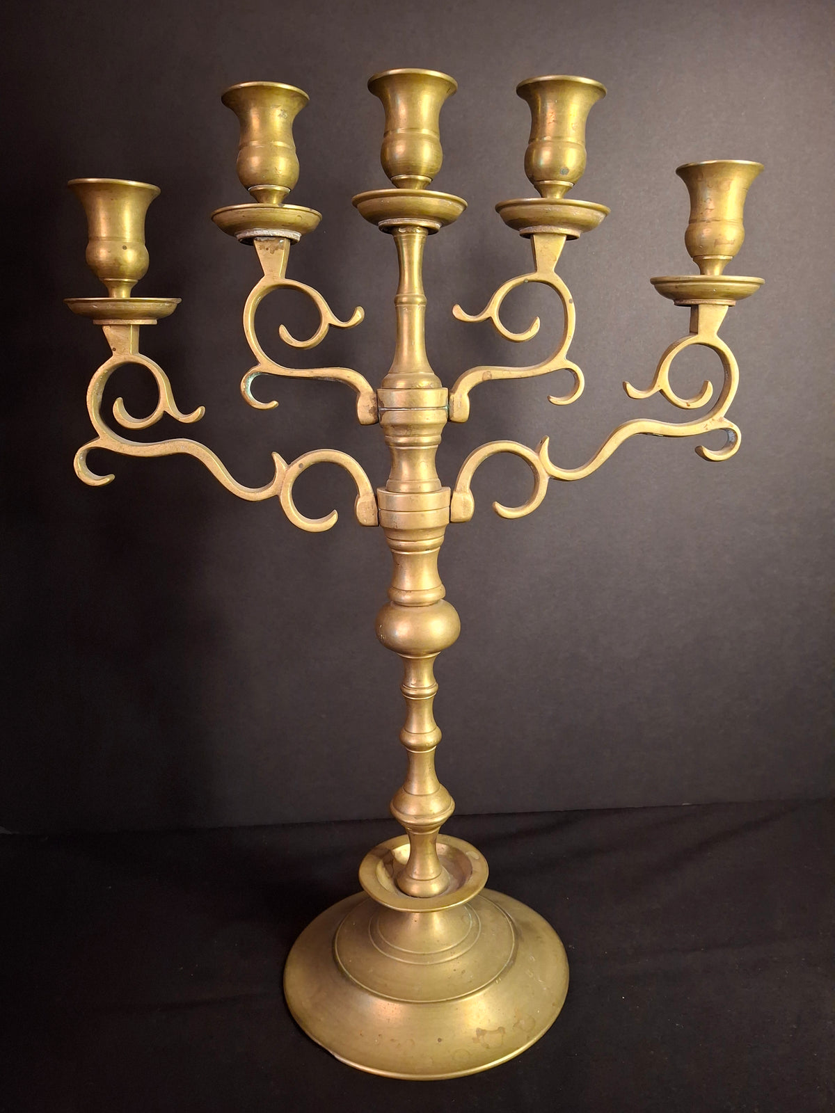 Antique 19th Century Polish Brass 5 Arm Sabbath Candelabra Judaica Menorah Candle