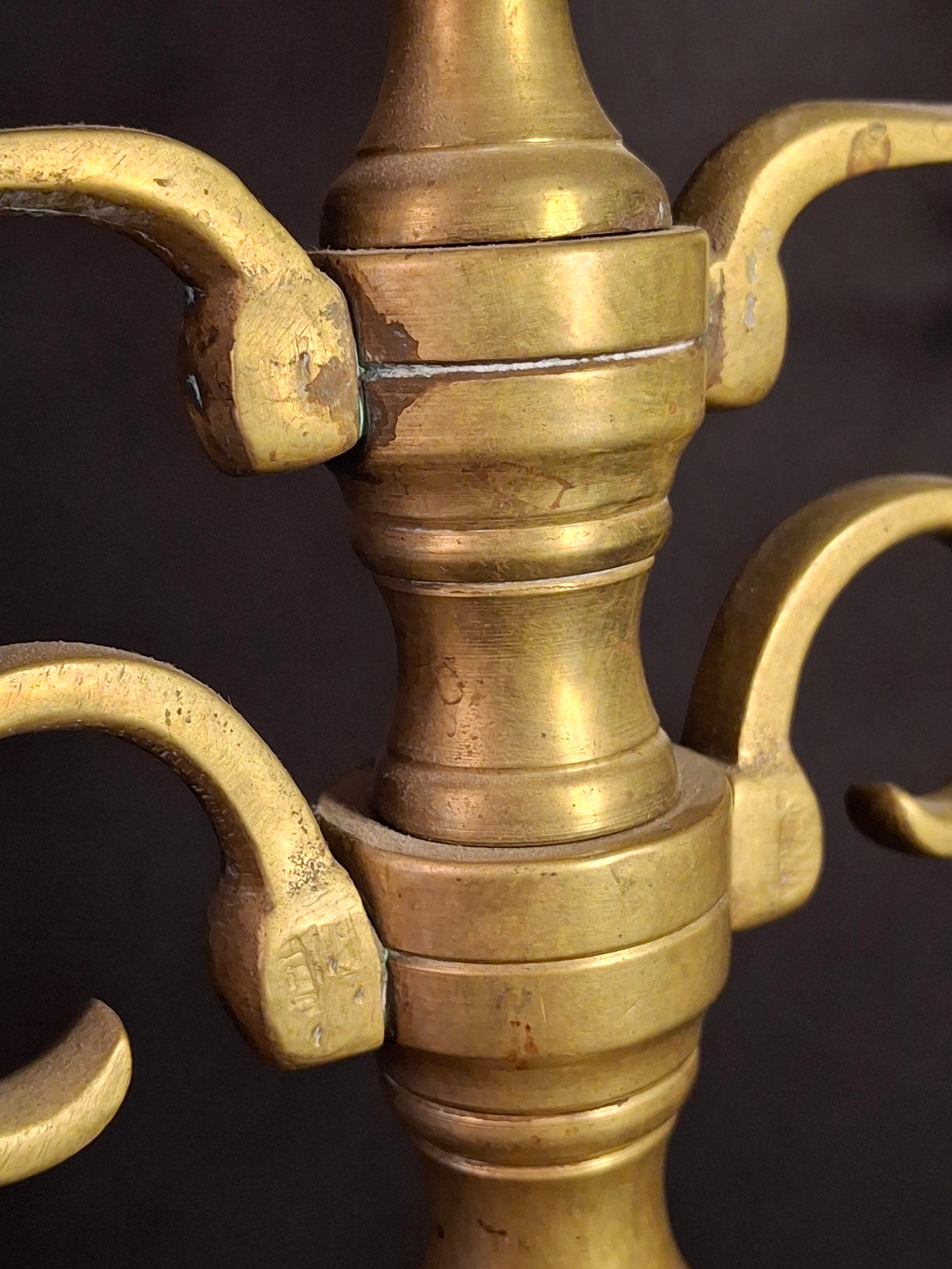 Antique 19th Century Polish Brass 5 Arm Sabbath Candelabra Judaica Menorah Candle