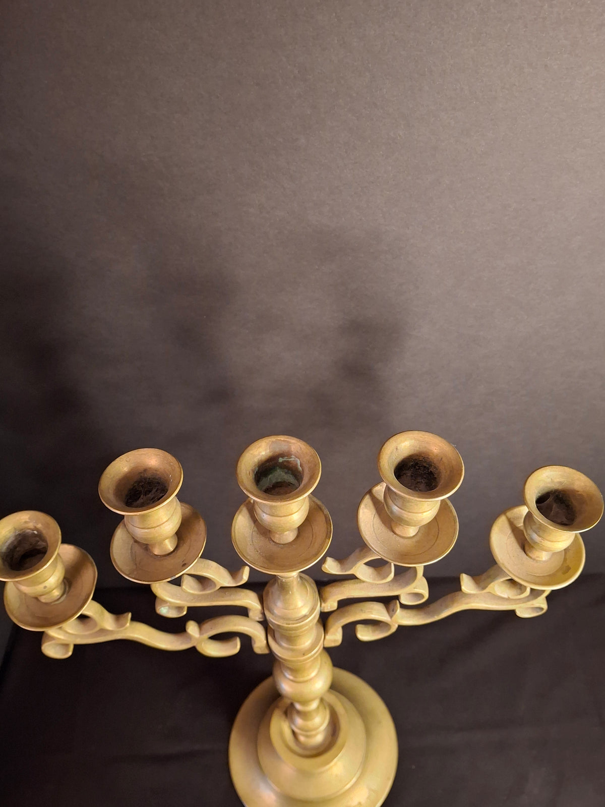 Antique 19th Century Polish Brass 5 Arm Sabbath Candelabra Judaica Menorah Candle