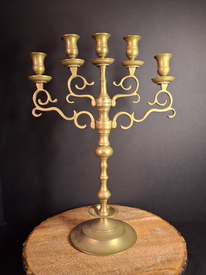 Antique 19th Century Polish Brass 5 Arm Sabbath Candelabra Judaica Menorah Candle