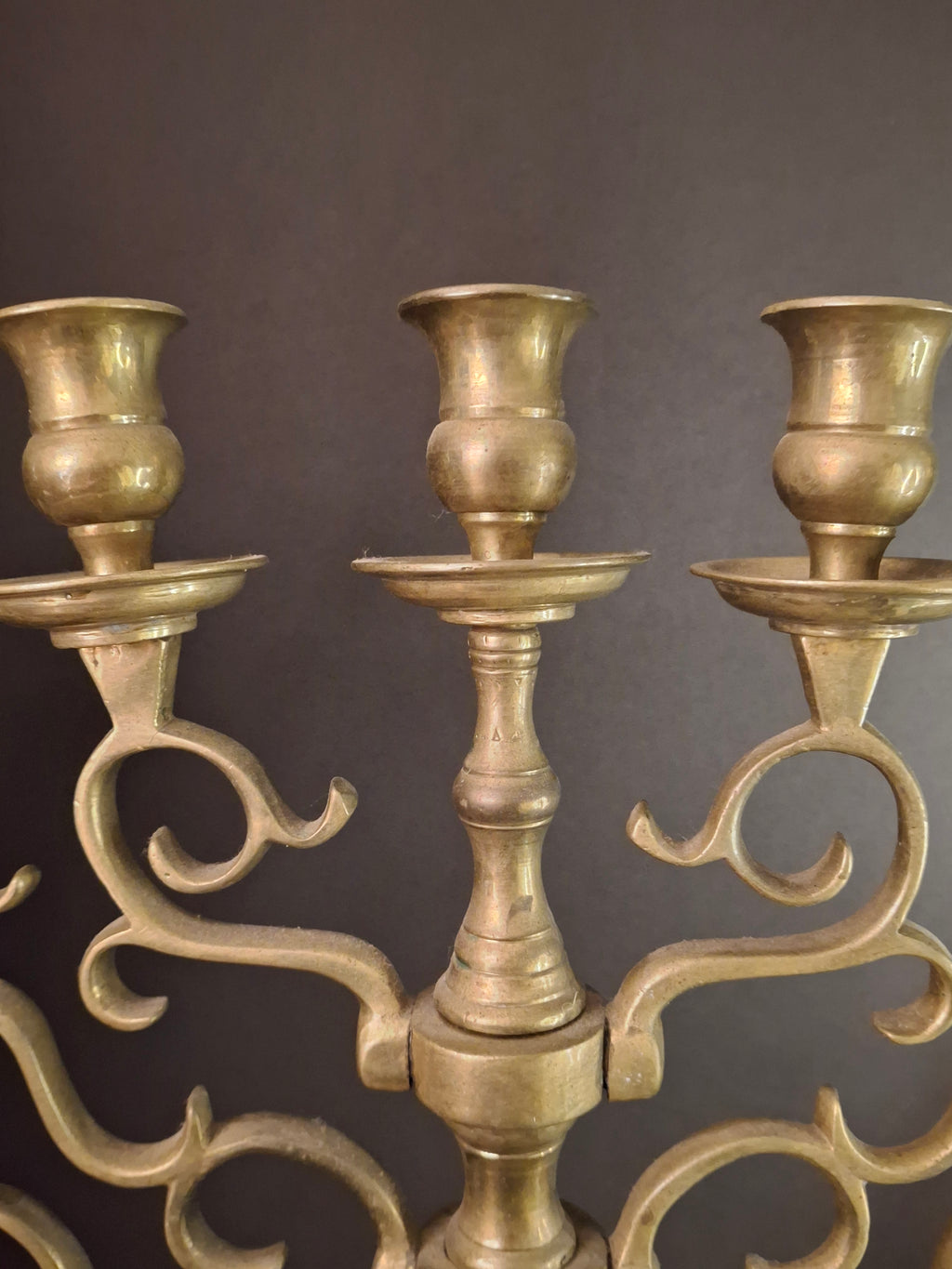 Monumental Antique 19th Century Eastern European Brass 7-Branch Temple Menorah 21.5"