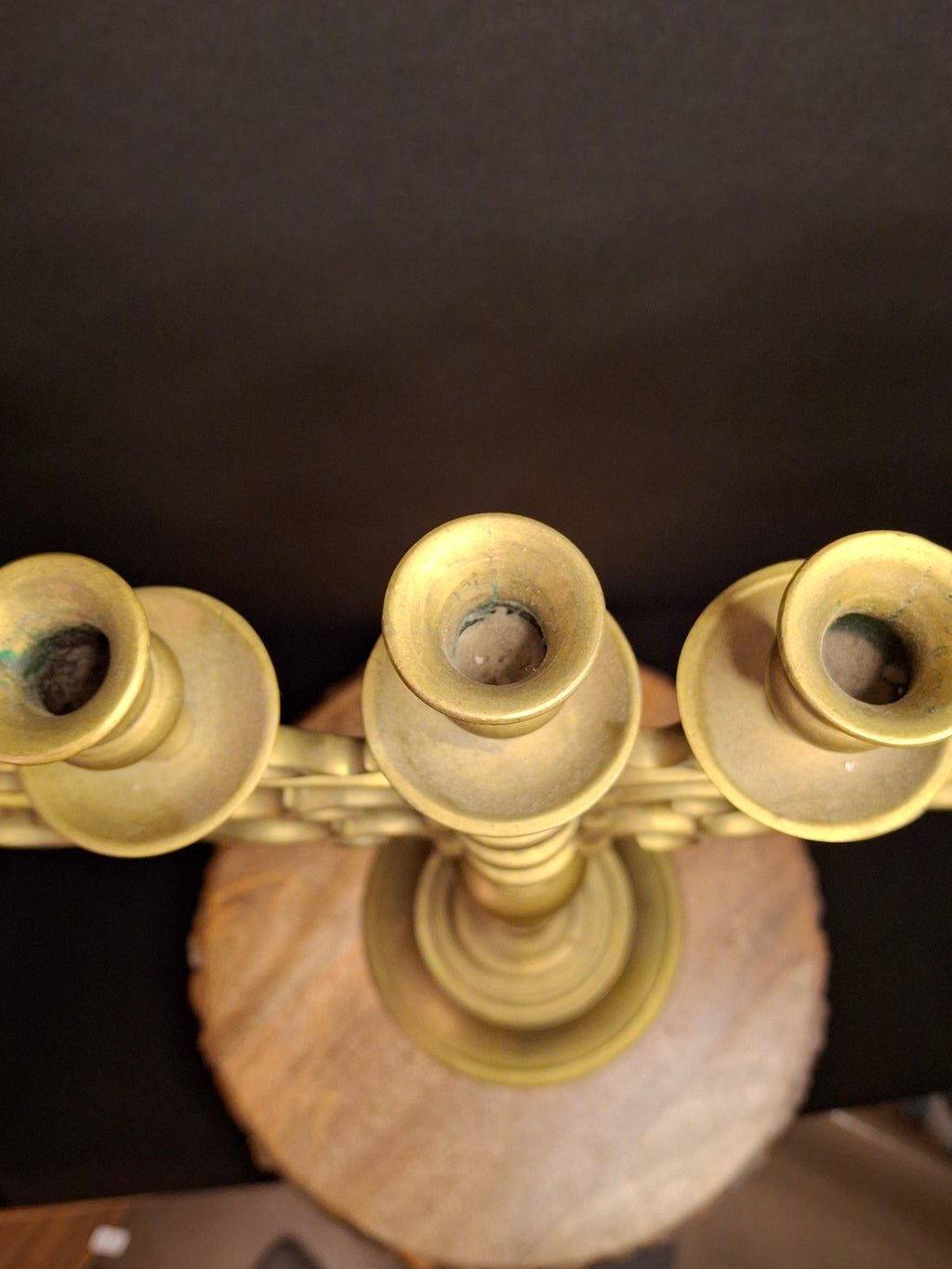 Monumental Antique 19th Century Eastern European Brass 7-Branch Temple Menorah 21.5"