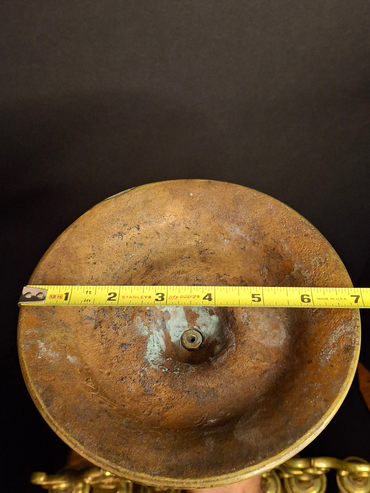 Monumental Antique 19th Century Eastern European Brass 7-Branch Temple Menorah 21.5"