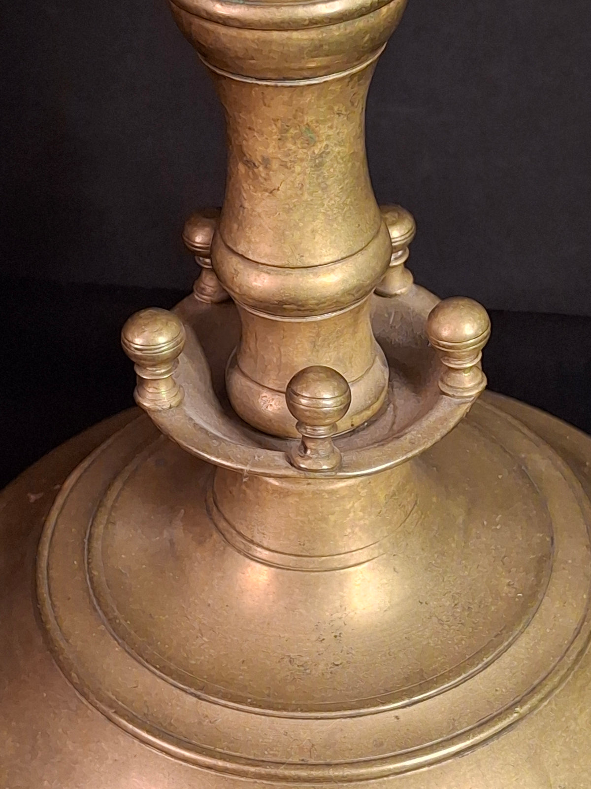 Rare 19th Century Antique Polish Brass 7 Branch Synagogue Menorah with Knops Large 22.7"