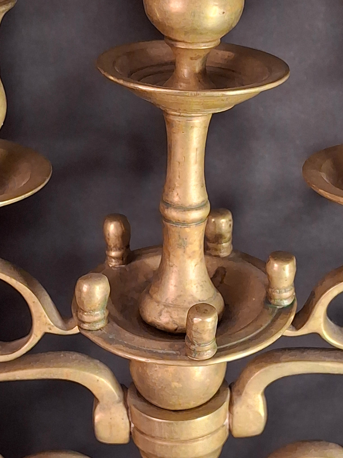 Rare 19th Century Antique Polish Brass 7 Branch Synagogue Menorah with Knops Large 22.7"