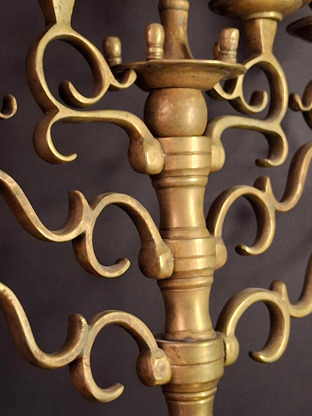 Rare 19th Century Antique Polish Brass 7 Branch Synagogue Menorah with Knops Large 22.7"