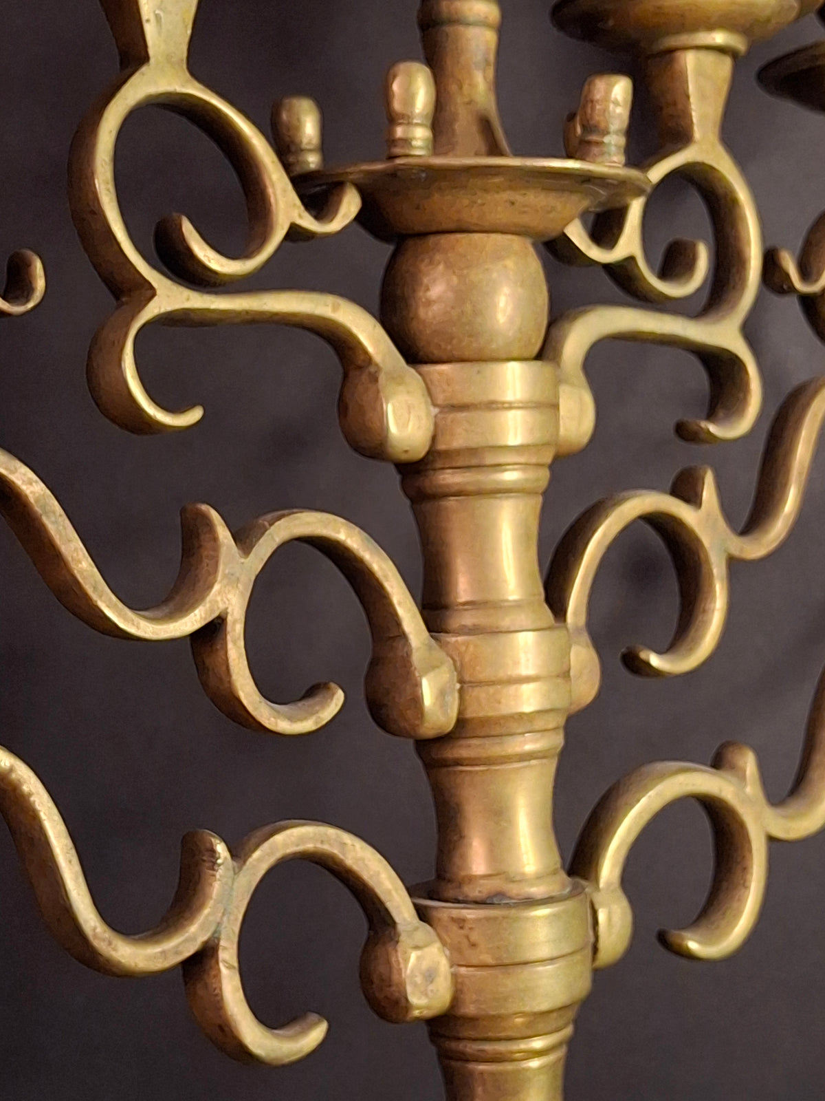 Rare 19th Century Antique Polish Brass 7 Branch Synagogue Menorah with Knops Large 22.7"