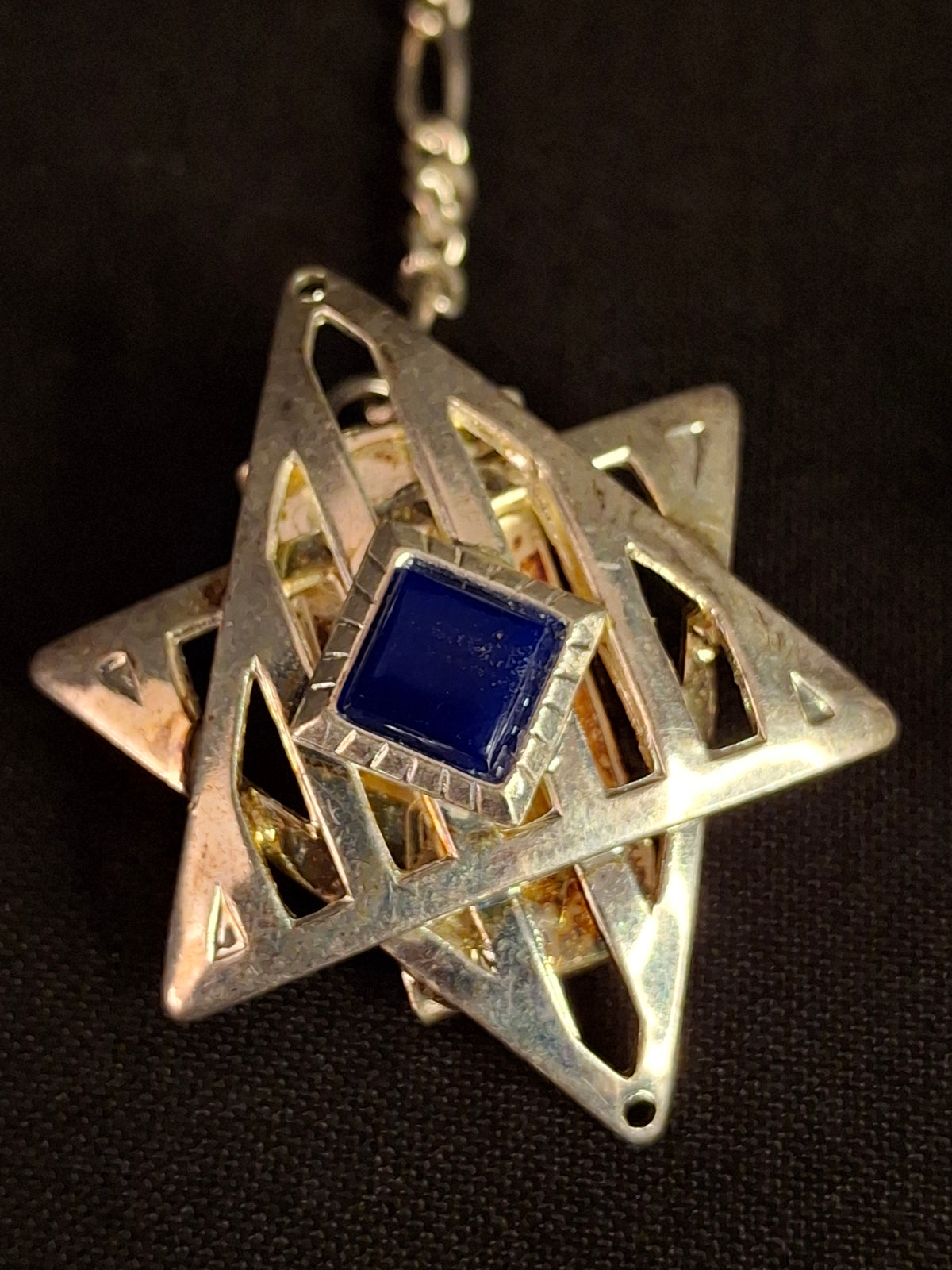 Vintage Star of David Tallit Clips Made in USA Silver Plate Blue Stone Prayer Shawl