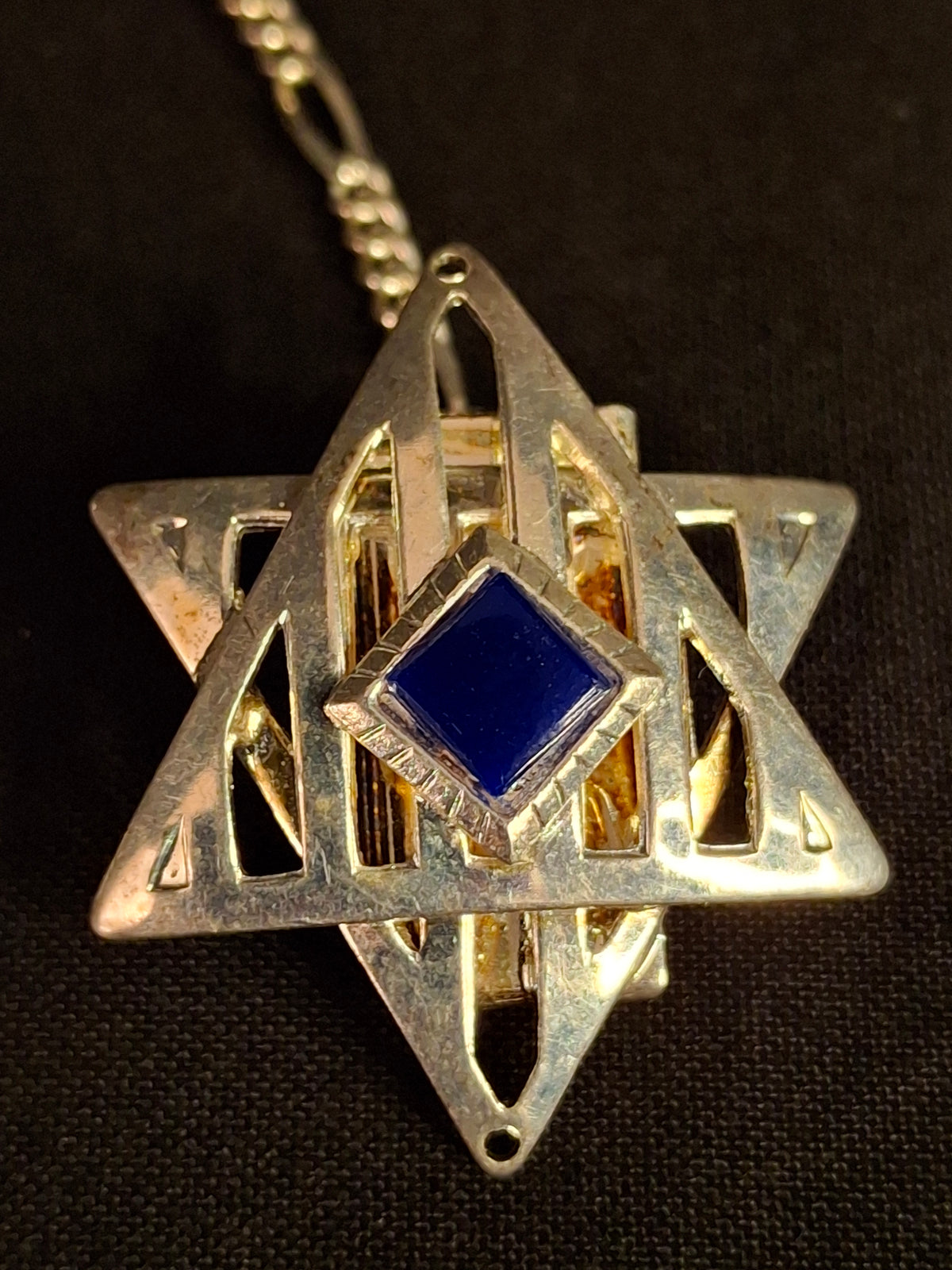 Vintage Star of David Tallit Clips Made in USA Silver Plate Blue Stone Prayer Shawl