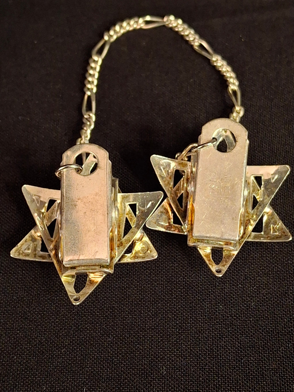 Vintage Star of David Tallit Clips Made in USA Silver Plate Blue Stone Prayer Shawl