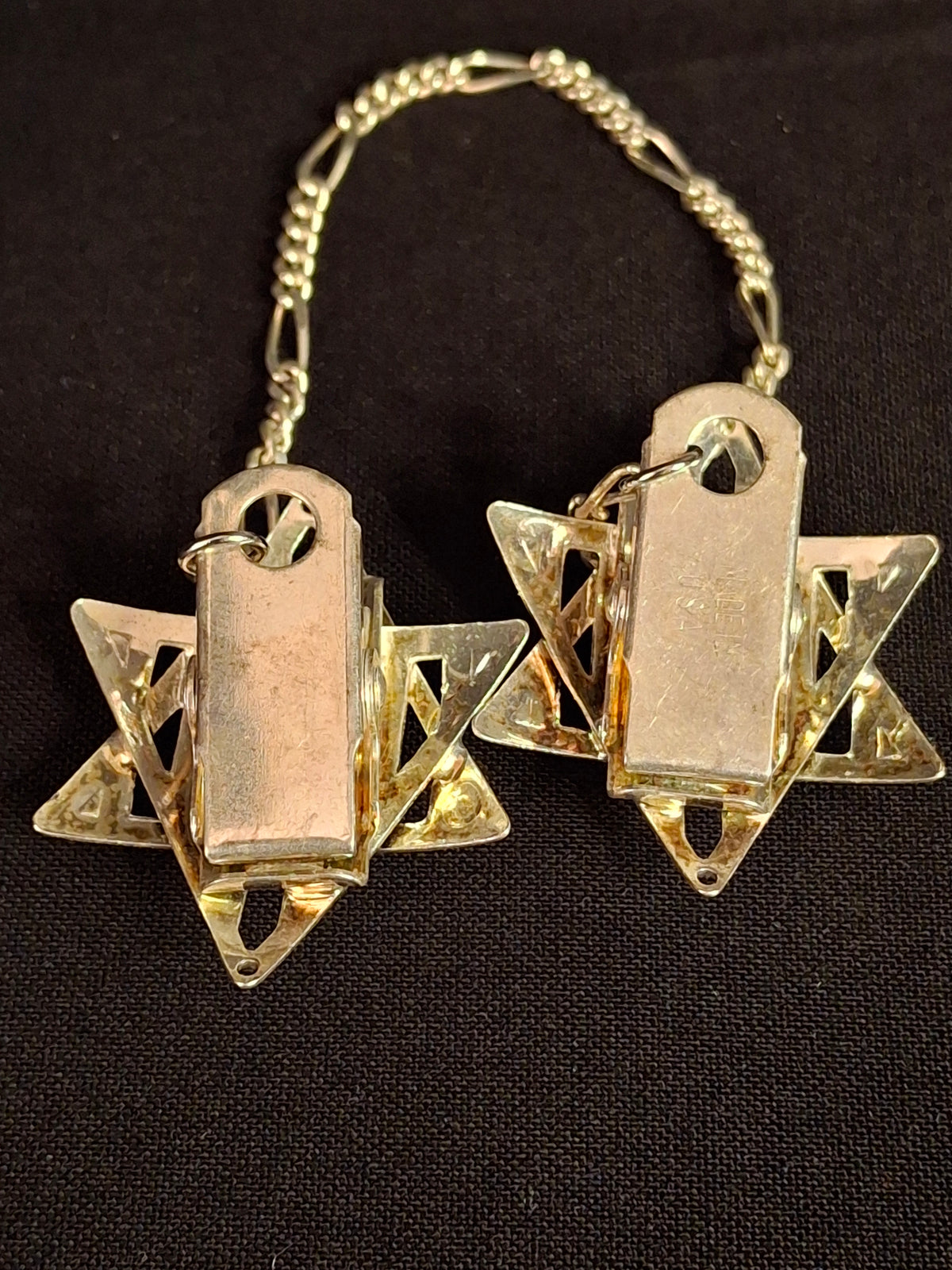 Vintage Star of David Tallit Clips Made in USA Silver Plate Blue Stone Prayer Shawl