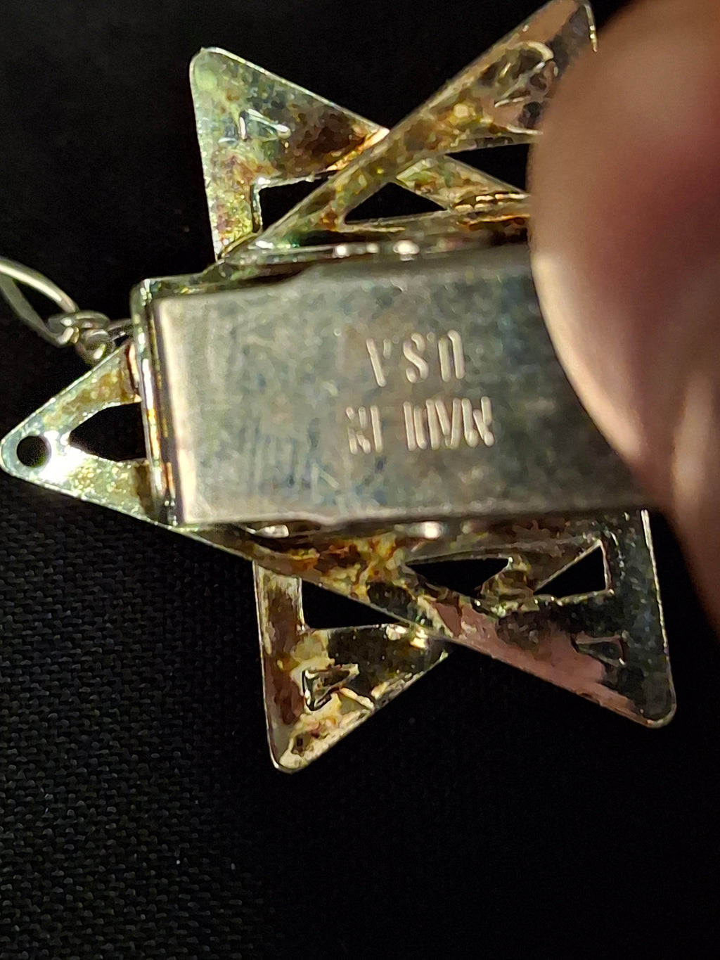 Vintage Star of David Tallit Clips Made in USA Silver Plate Blue Stone Prayer Shawl