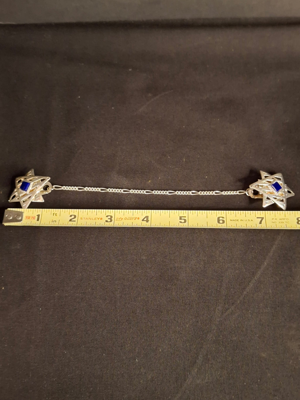 Vintage Star of David Tallit Clips Made in USA Silver Plate Blue Stone Prayer Shawl