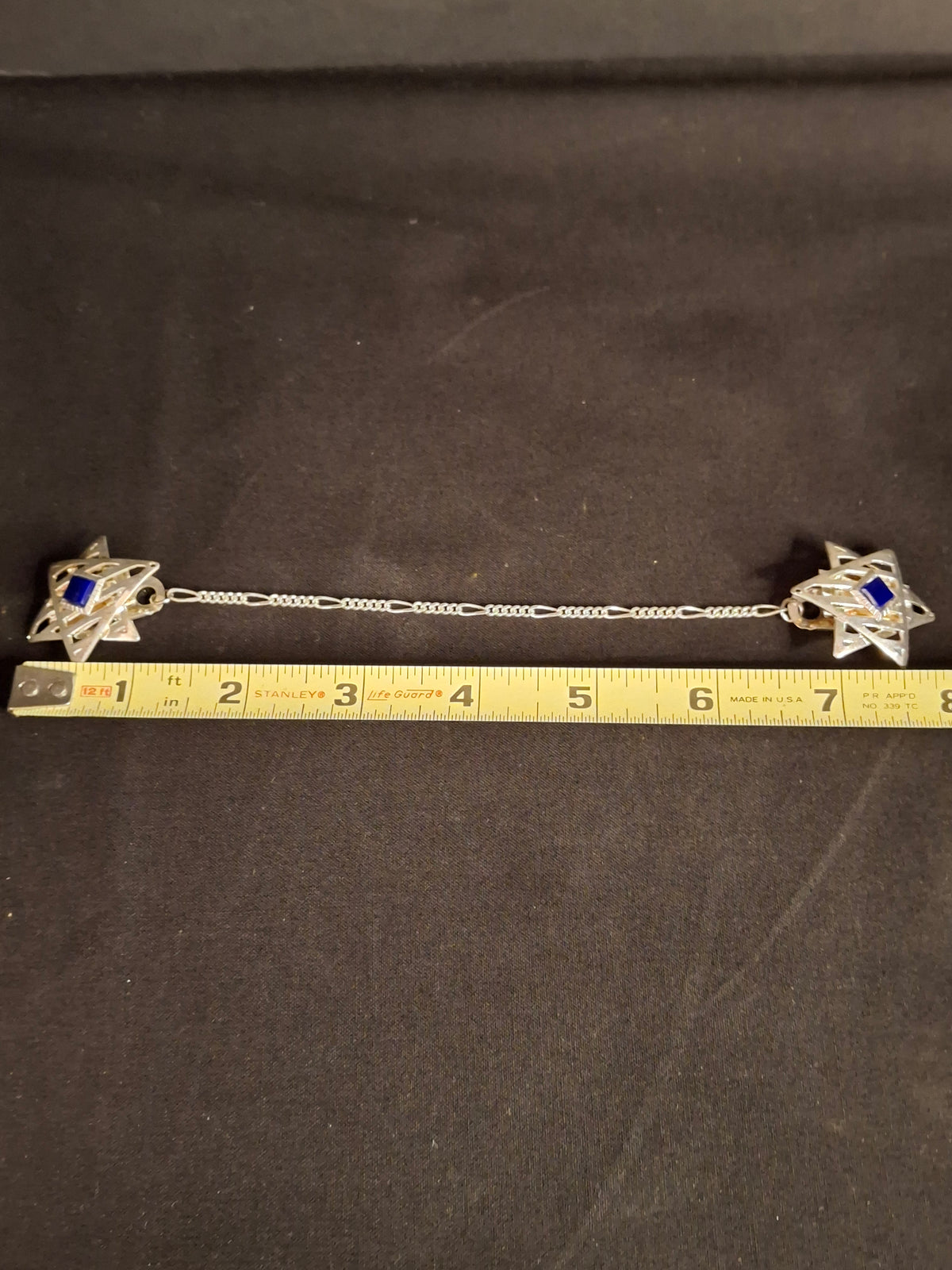 Vintage Star of David Tallit Clips Made in USA Silver Plate Blue Stone Prayer Shawl