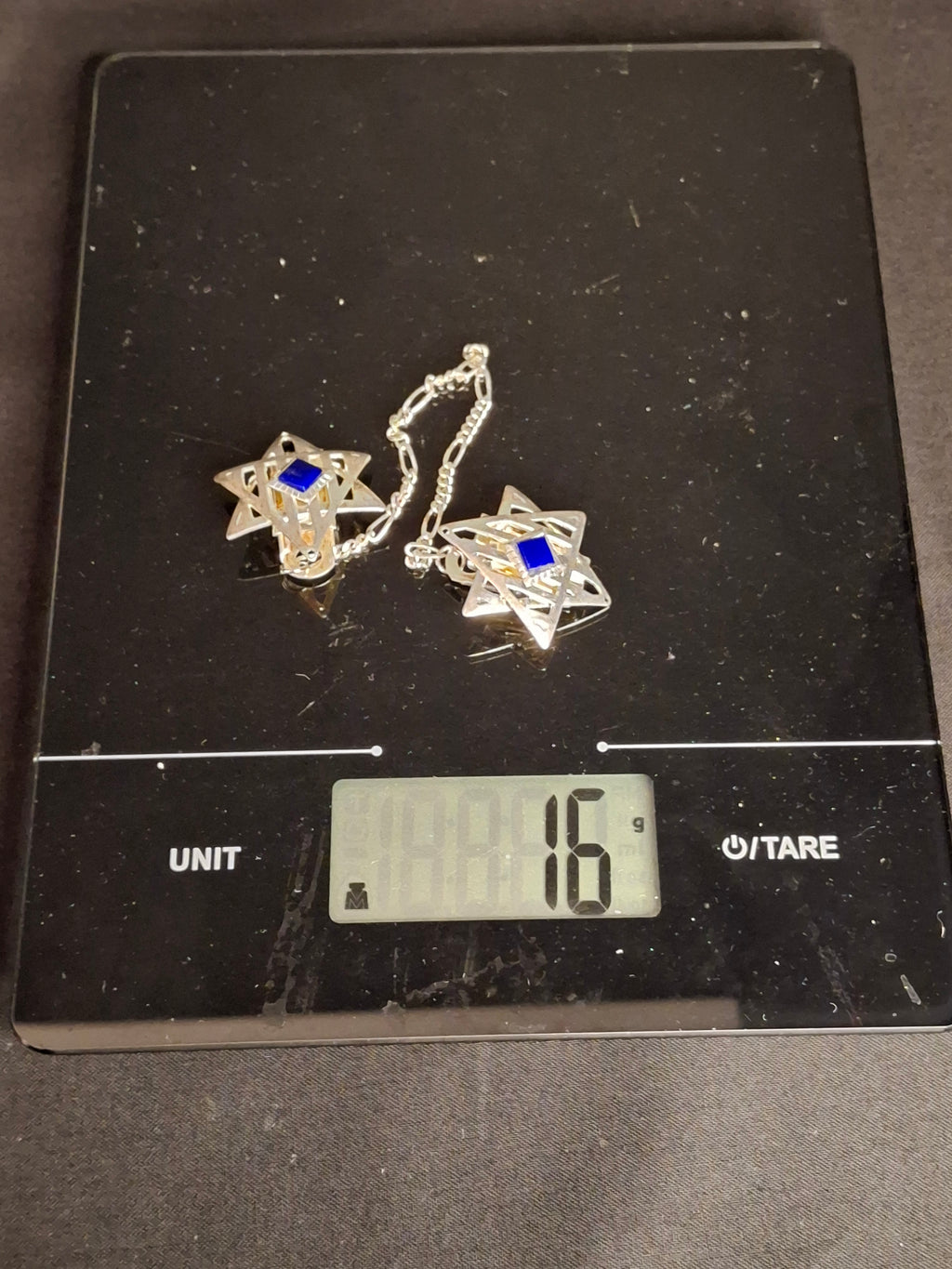 Vintage Star of David Tallit Clips Made in USA Silver Plate Blue Stone Prayer Shawl