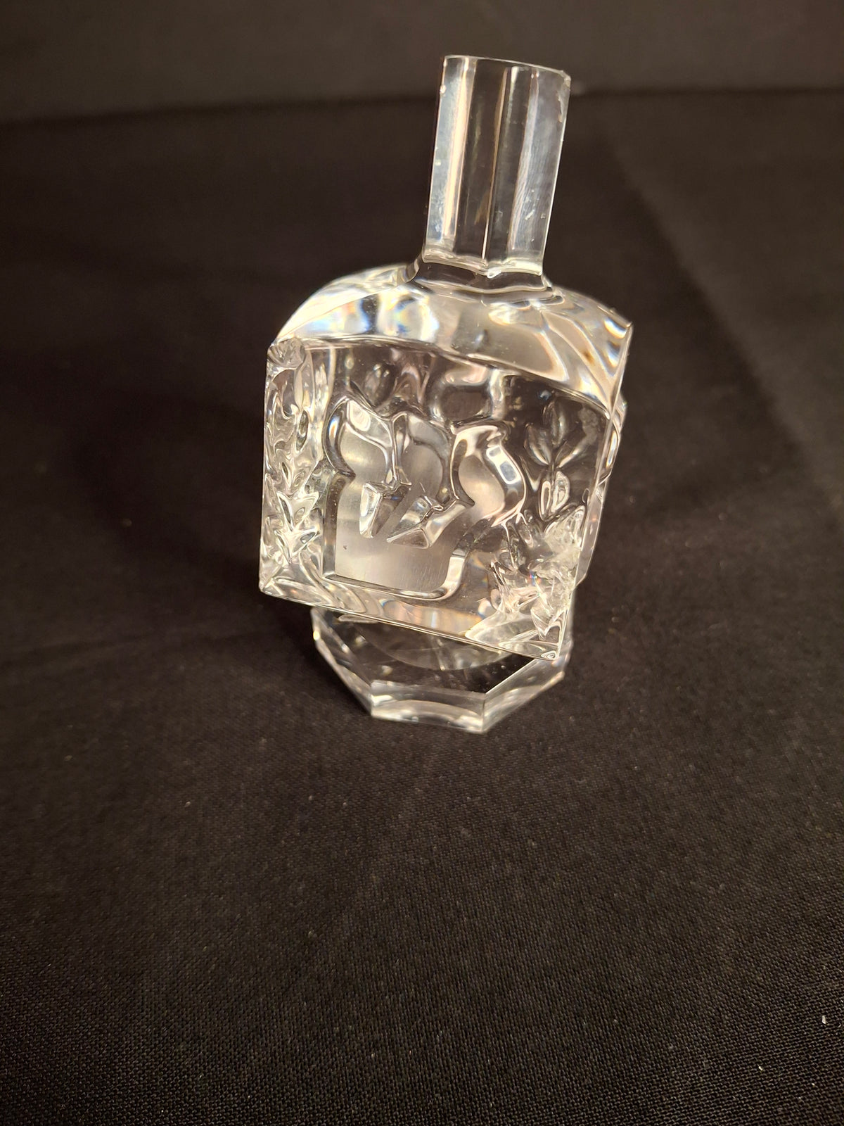 Vintage Jonal German 24% Lead Crystal Dreidel & Stand Hebrew Letters Hanukkah Judaica