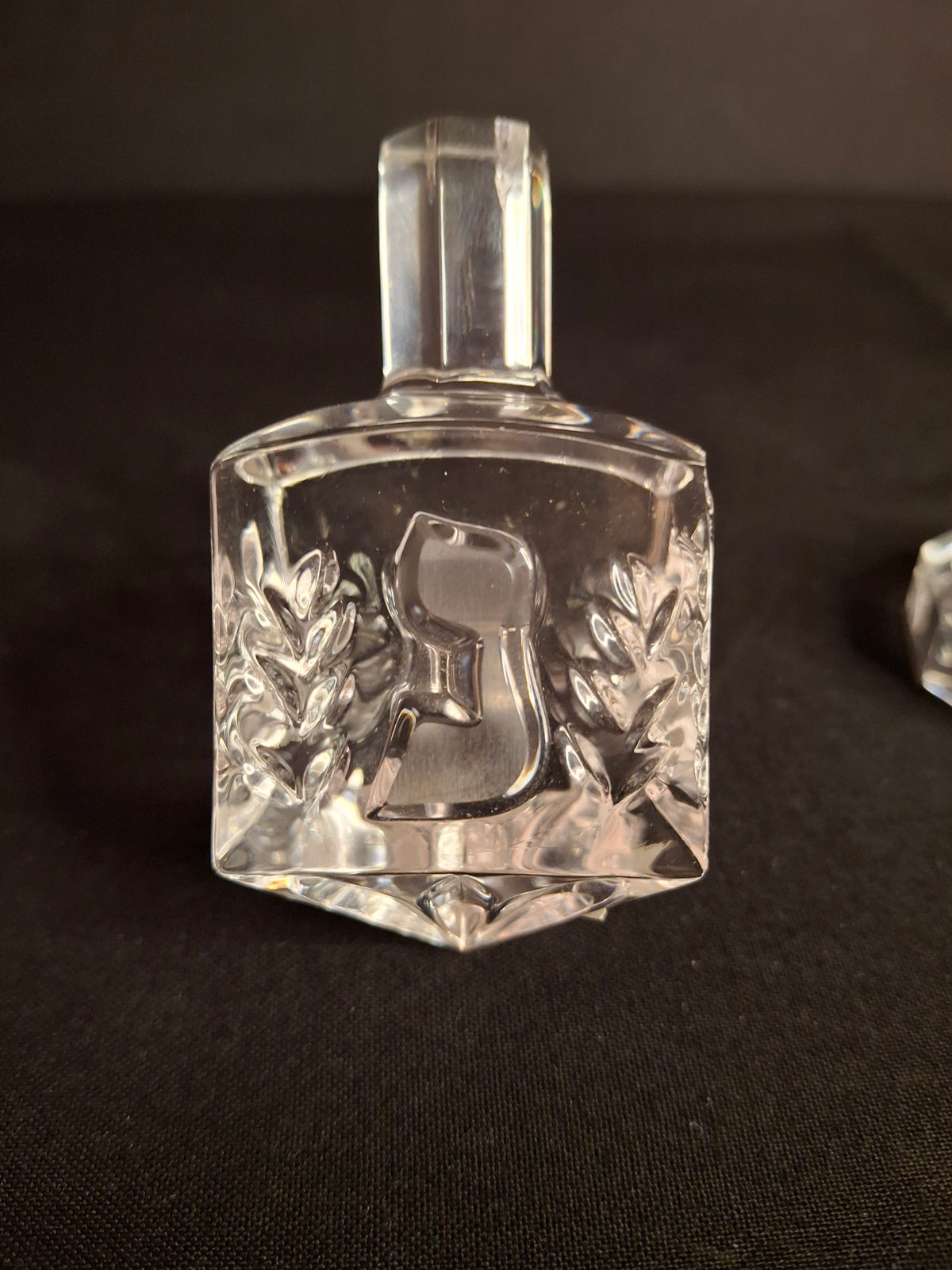 Vintage Jonal German 24% Lead Crystal Dreidel & Stand Hebrew Letters Hanukkah Judaica