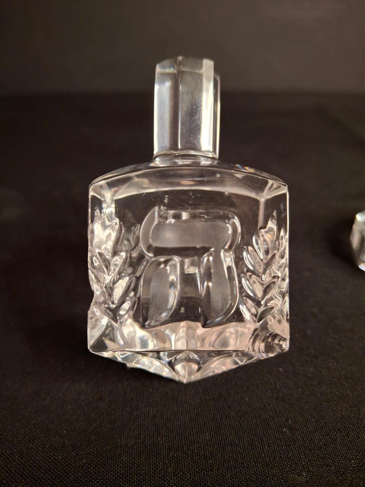 Vintage Jonal German 24% Lead Crystal Dreidel & Stand Hebrew Letters Hanukkah Judaica