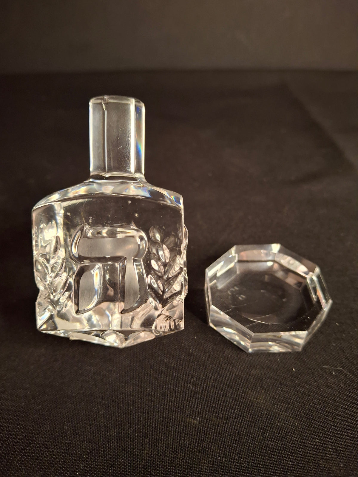 Vintage Jonal German 24% Lead Crystal Dreidel & Stand Hebrew Letters Hanukkah Judaica