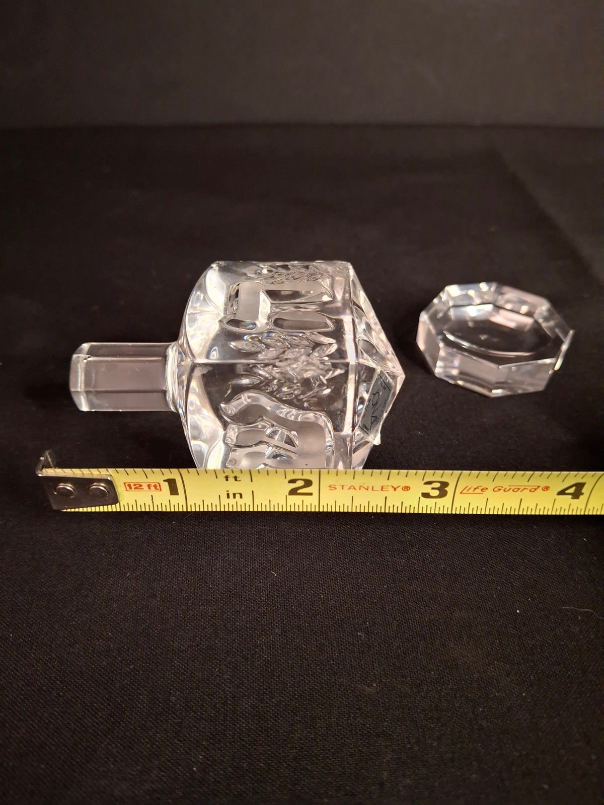 Vintage Jonal German 24% Lead Crystal Dreidel & Stand Hebrew Letters Hanukkah Judaica