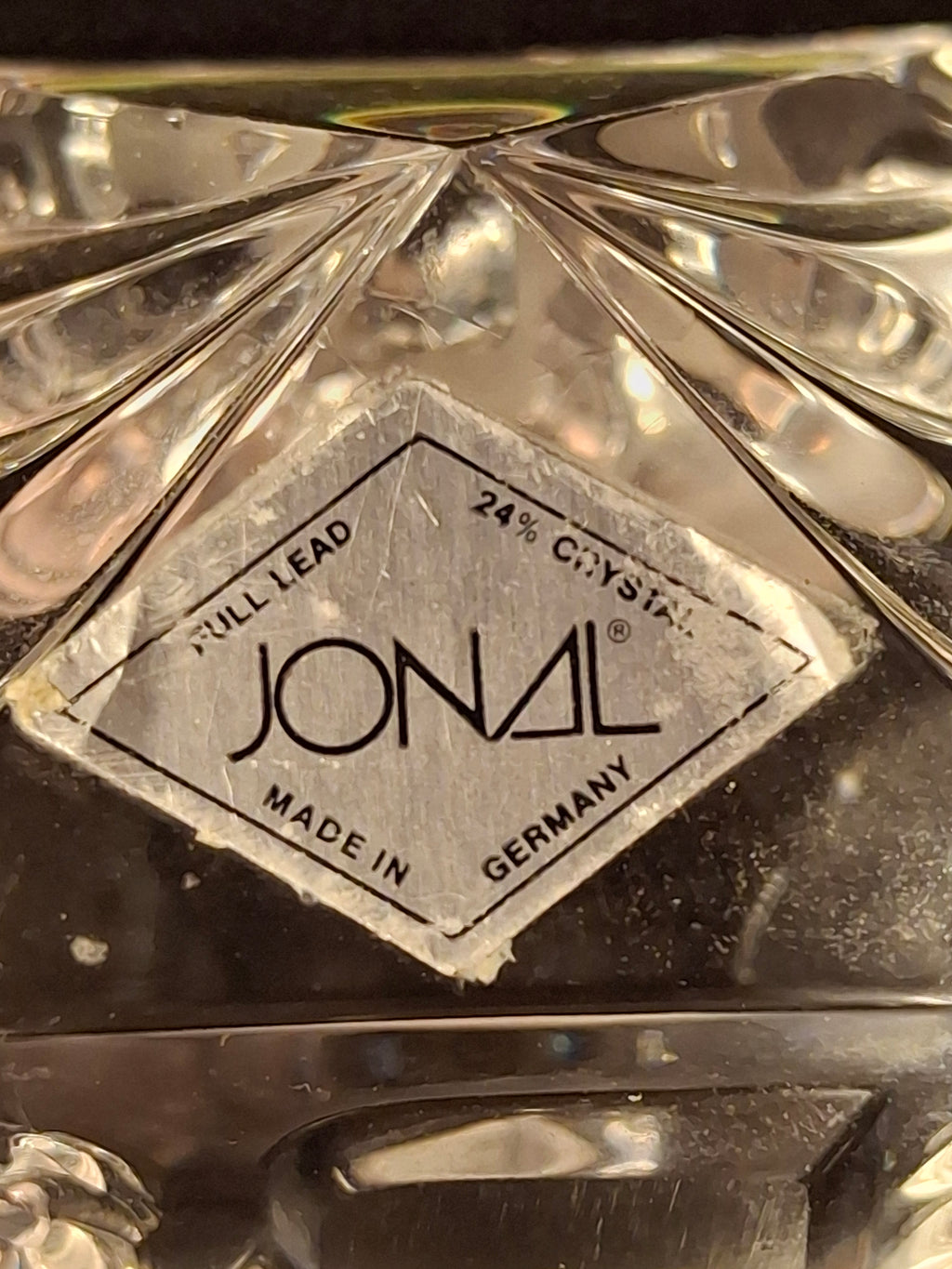 Vintage Jonal German 24% Lead Crystal Dreidel & Stand Hebrew Letters Hanukkah Judaica