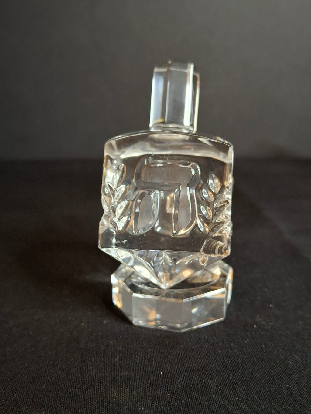 Vintage Jonal German 24% Lead Crystal Dreidel & Stand Hebrew Letters Hanukkah Judaica