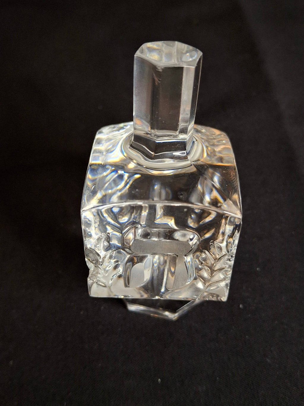 Vintage Jonal German 24% Lead Crystal Dreidel & Stand Hebrew Letters Hanukkah Judaica