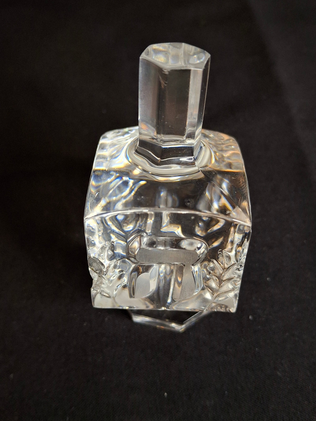 Vintage Jonal German 24% Lead Crystal Dreidel & Stand Hebrew Letters Hanukkah Judaica