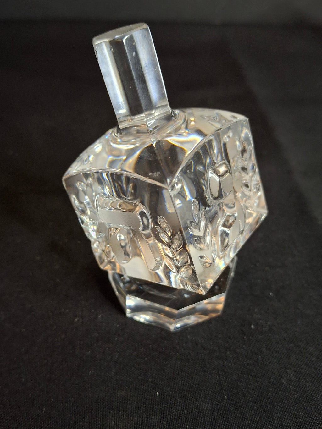 Vintage Jonal German 24% Lead Crystal Dreidel & Stand Hebrew Letters Hanukkah Judaica
