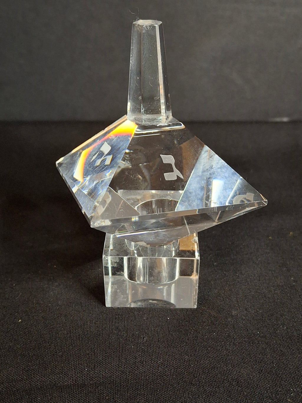 Vintage Faceted Cut Clear Crystal Hanukkah Dreidel Top with Matching Stand