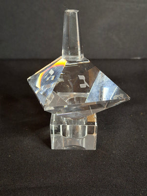 Vintage Faceted Cut Clear Crystal Hanukkah Dreidel Top with Matching Stand