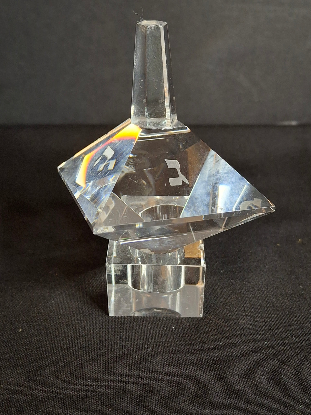 Vintage Faceted Cut Clear Crystal Hanukkah Dreidel Top with Matching Stand