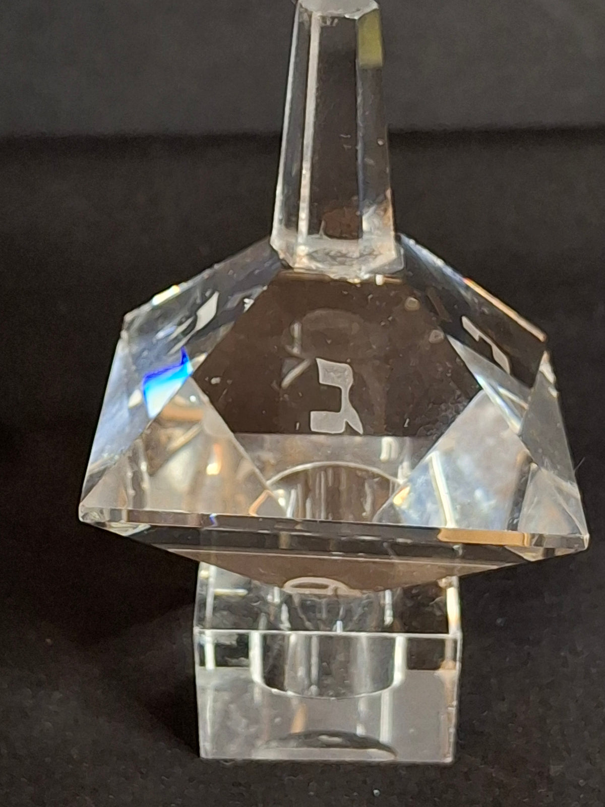 Vintage Faceted Cut Clear Crystal Hanukkah Dreidel Top with Matching Stand