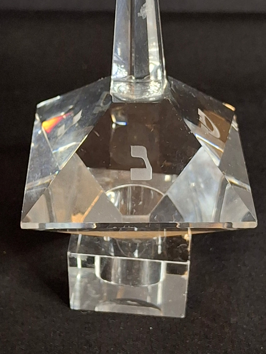 Vintage Faceted Cut Clear Crystal Hanukkah Dreidel Top with Matching Stand