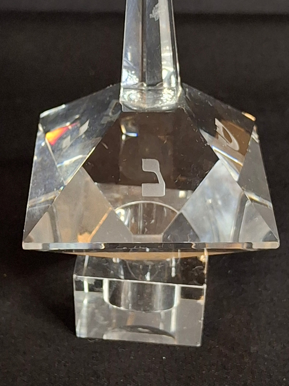 Vintage Faceted Cut Clear Crystal Hanukkah Dreidel Top with Matching Stand