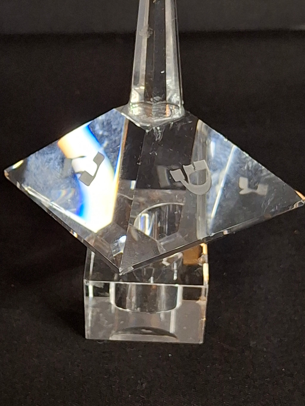 Vintage Faceted Cut Clear Crystal Hanukkah Dreidel Top with Matching Stand