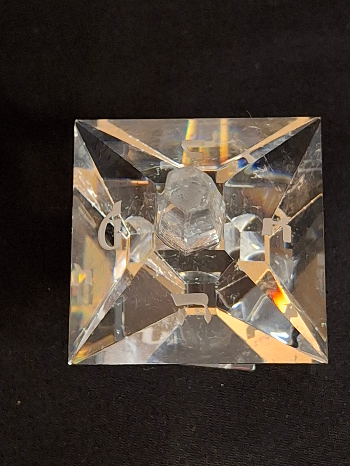 Vintage Faceted Cut Clear Crystal Hanukkah Dreidel Top with Matching Stand
