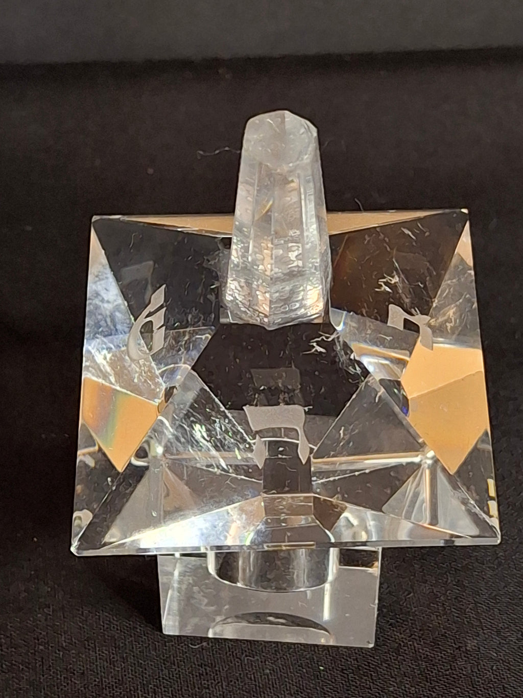 Vintage Faceted Cut Clear Crystal Hanukkah Dreidel Top with Matching Stand