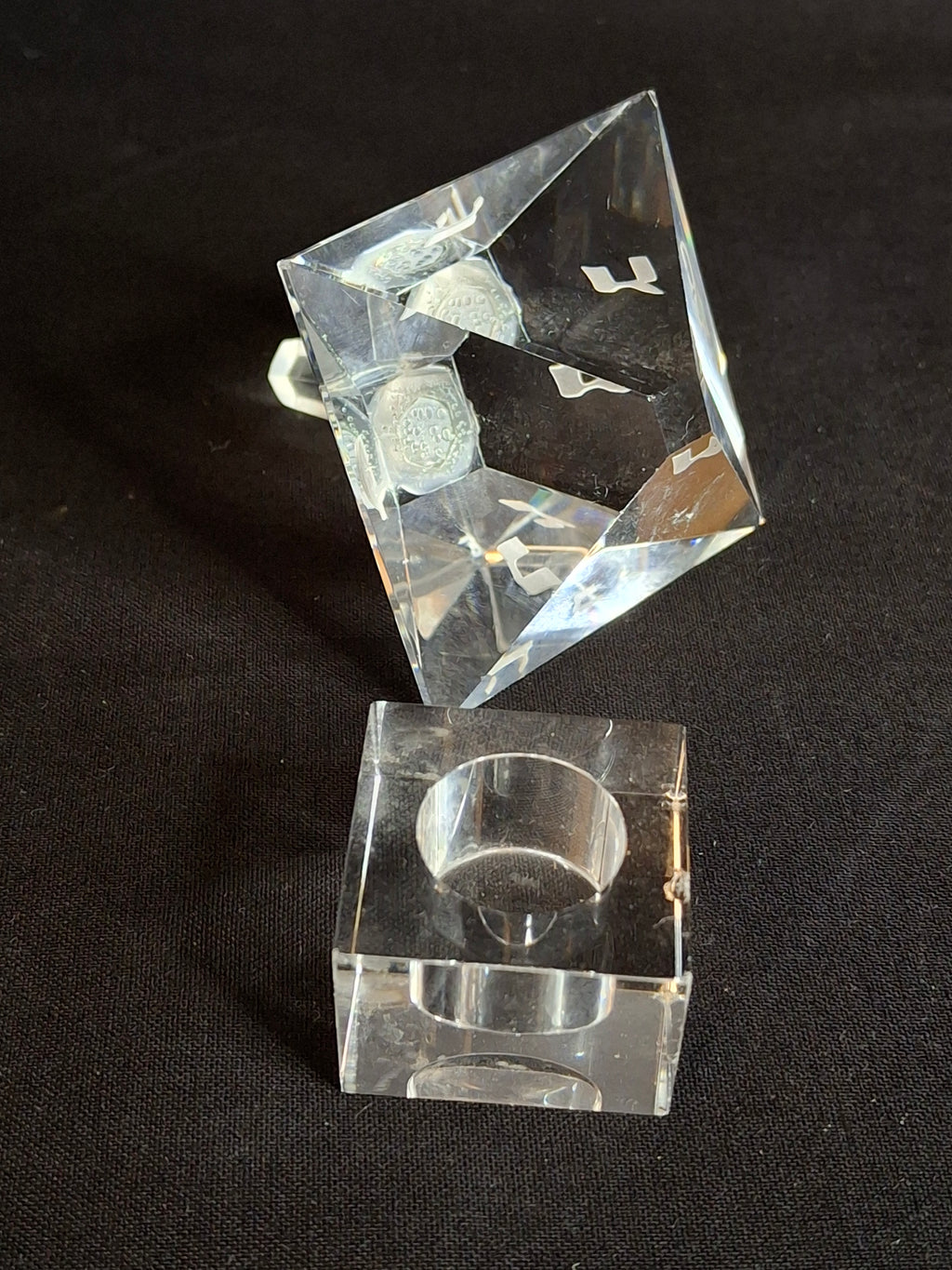 Vintage Faceted Cut Clear Crystal Hanukkah Dreidel Top with Matching Stand