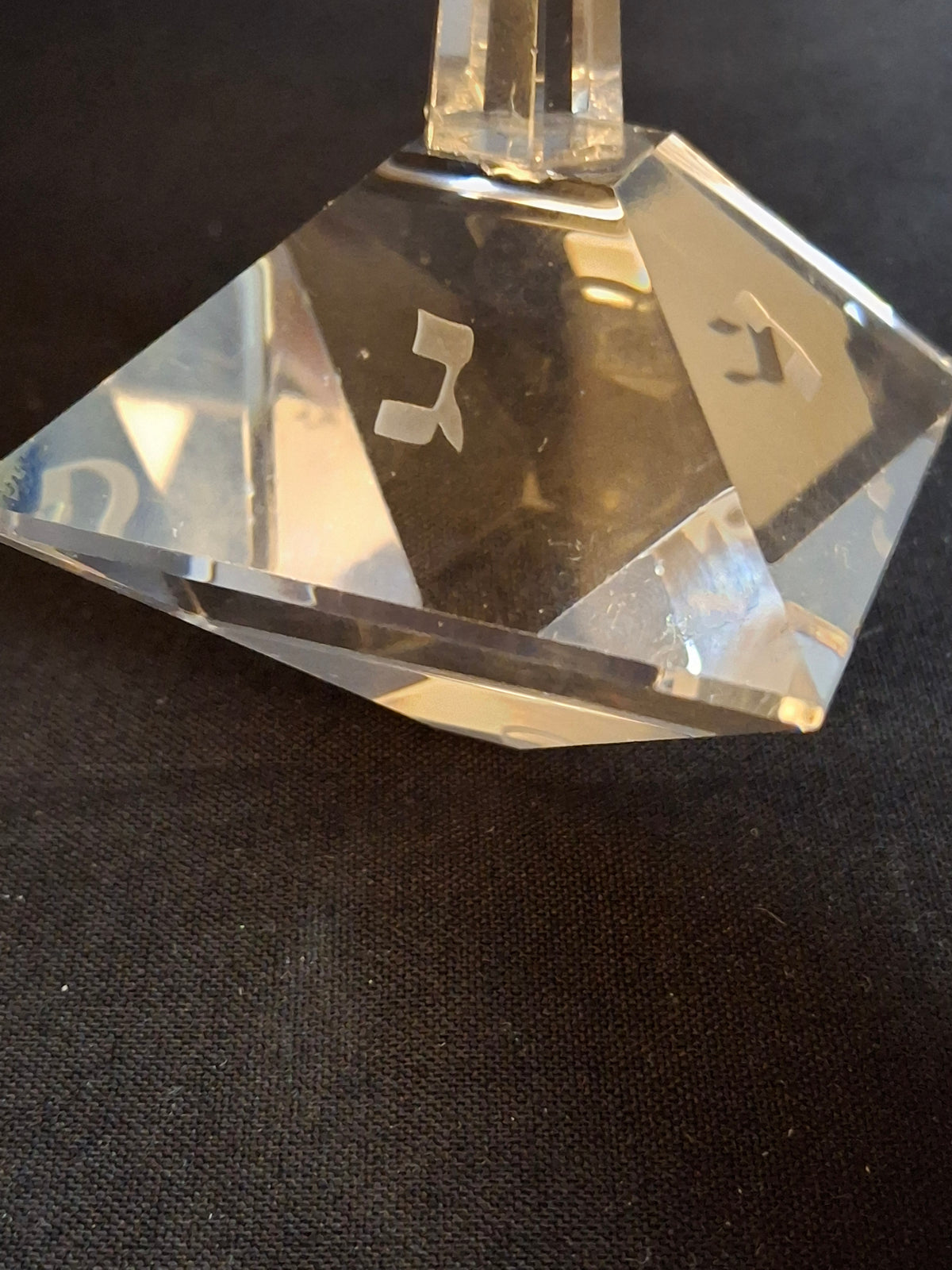 Vintage Faceted Cut Clear Crystal Hanukkah Dreidel Top with Matching Stand