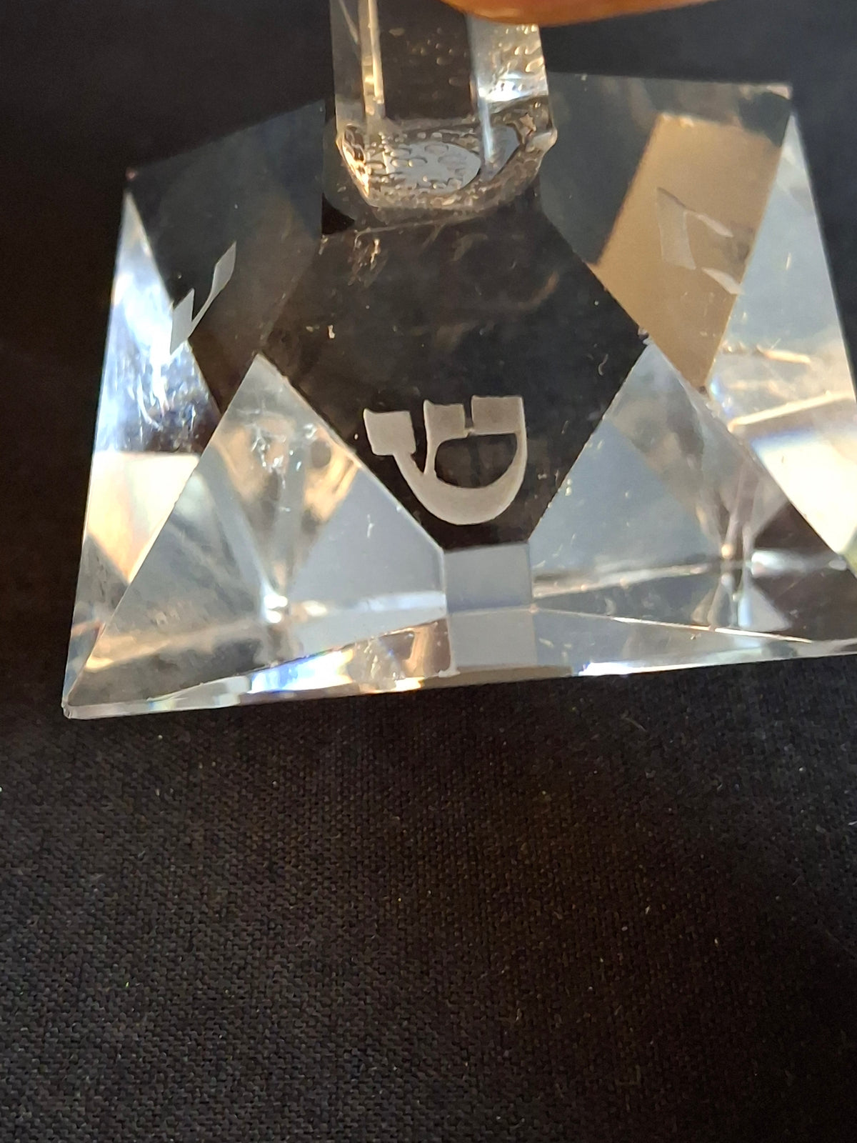 Vintage Faceted Cut Clear Crystal Hanukkah Dreidel Top with Matching Stand